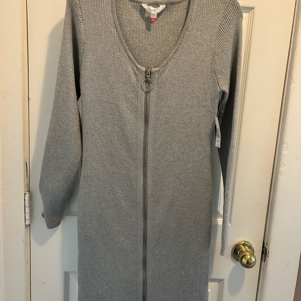 New! Silver shimmering long zip up sweater